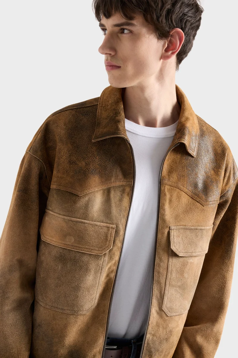 AVIATOR JACKET in Suede Wood