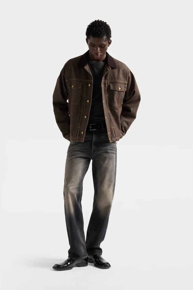 PLEATED JACKET in Denim Deep Earth