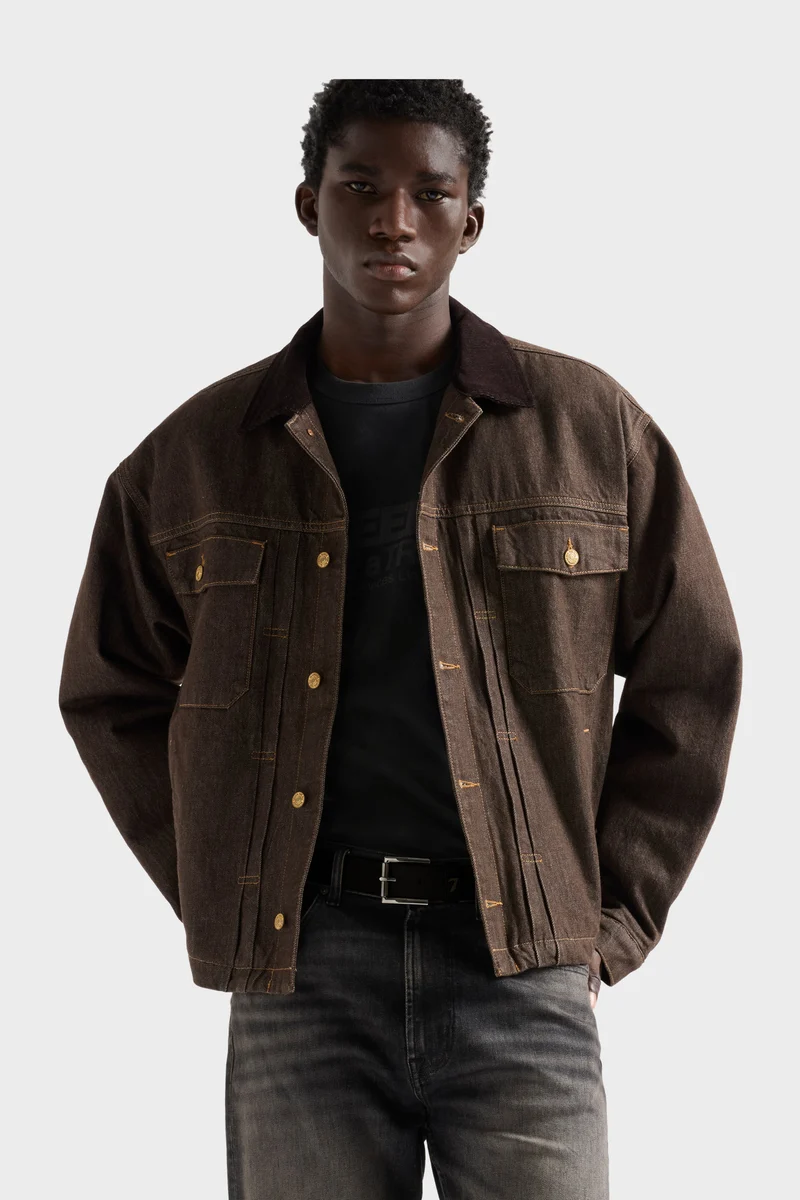 PLEATED JACKET in Denim Deep Earth