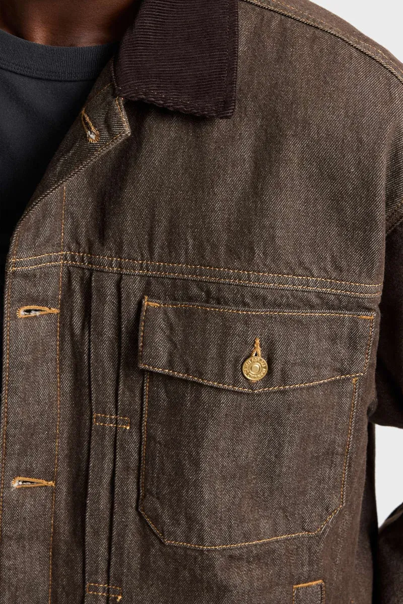 PLEATED JACKET in Denim Deep Earth