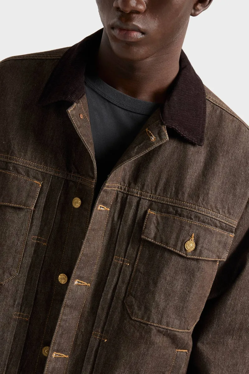 PLEATED JACKET in Denim Deep Earth