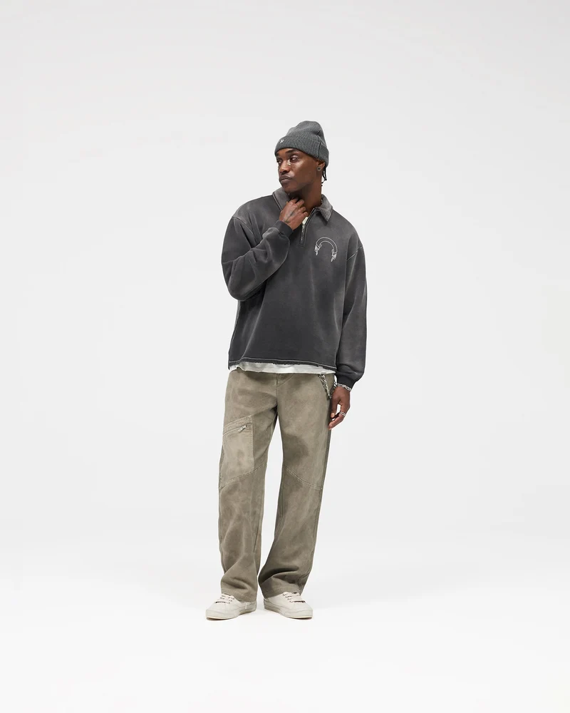 Represent Banner Quarter Zip Sweatshirt - Stained Black