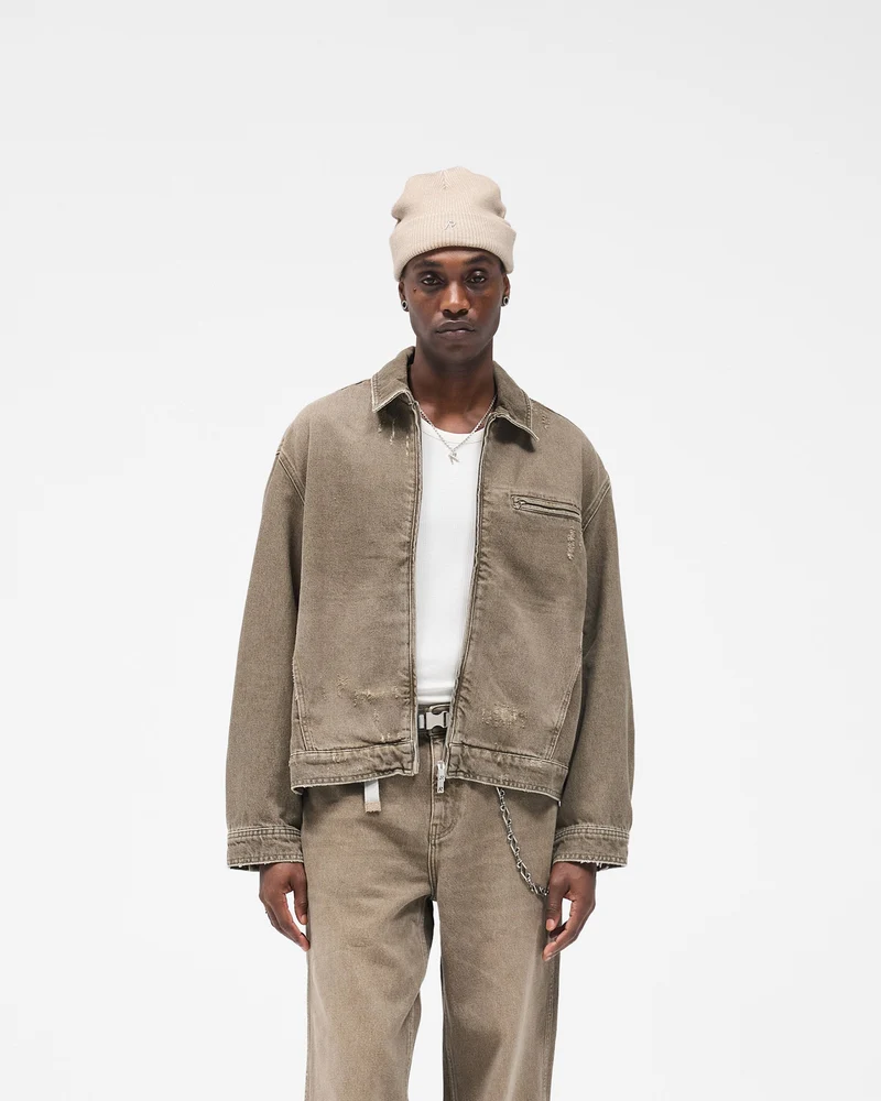 Collared Denim Jacket - Washed Olive