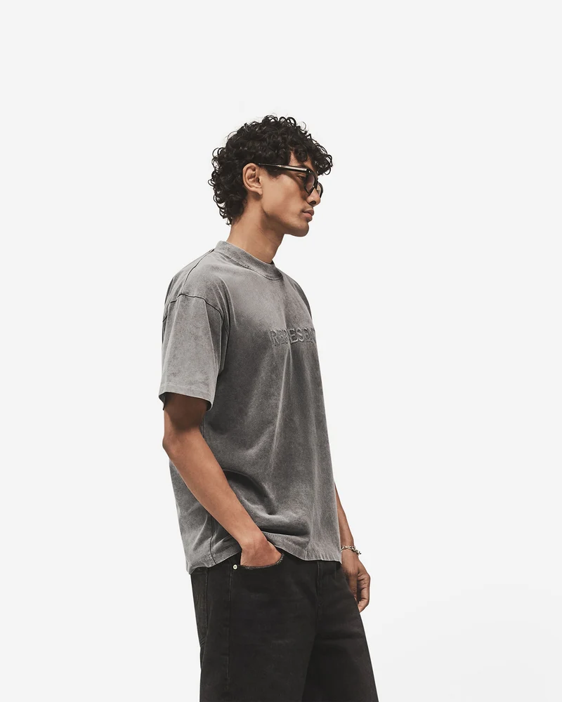 Embroidered Serif Logo T-Shirt - Vintage Grey