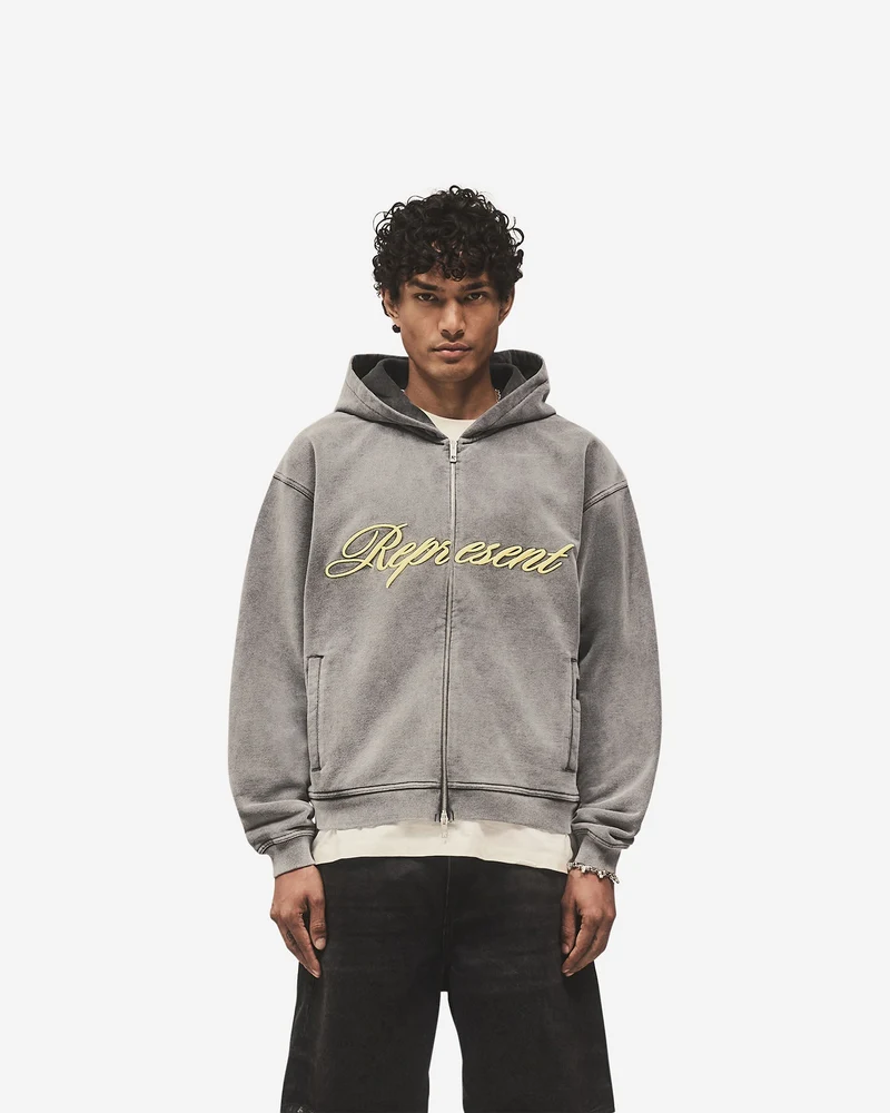 Script Logo Zip Hoodie - Vintage Grey