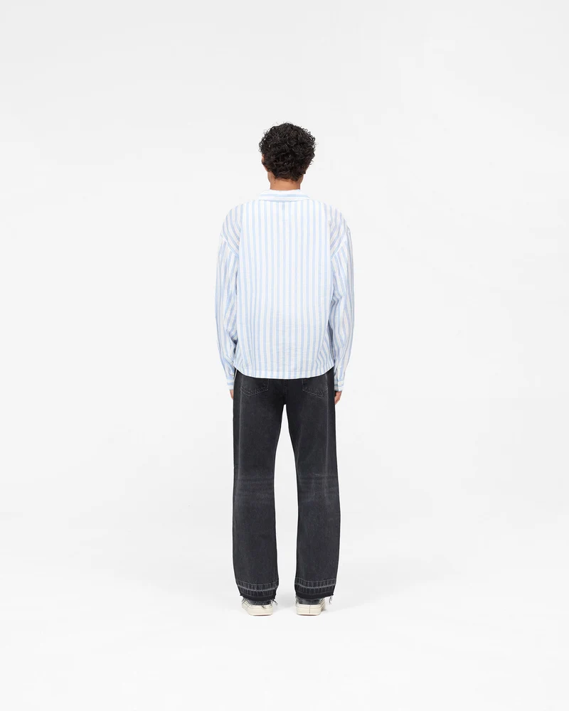 Long Sleeve Sheer Stripe Boxy Shirt - Ice Blue