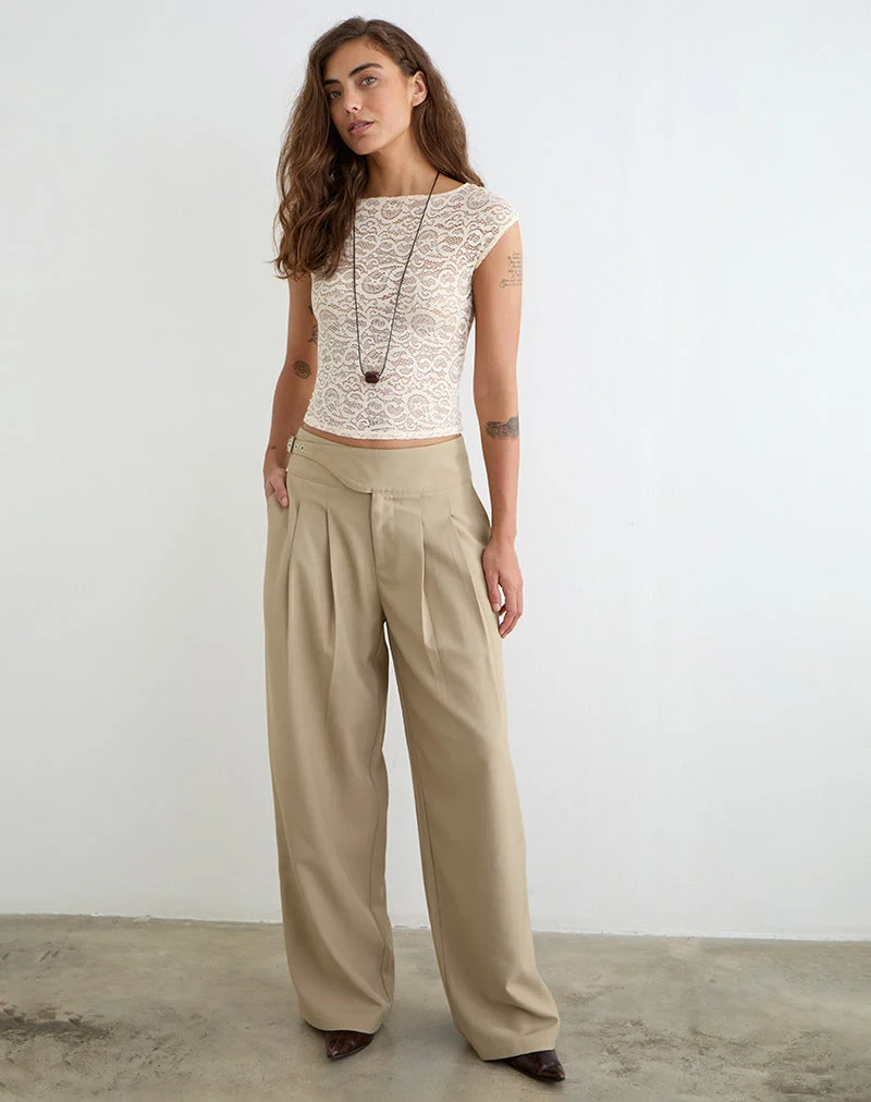 Berdine-Hose mit weitem Bein in Tailoring Beige