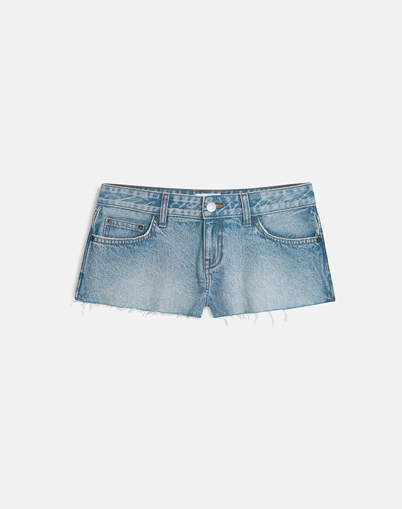 Micro-Denim-Hotpants in Vintage-Blau