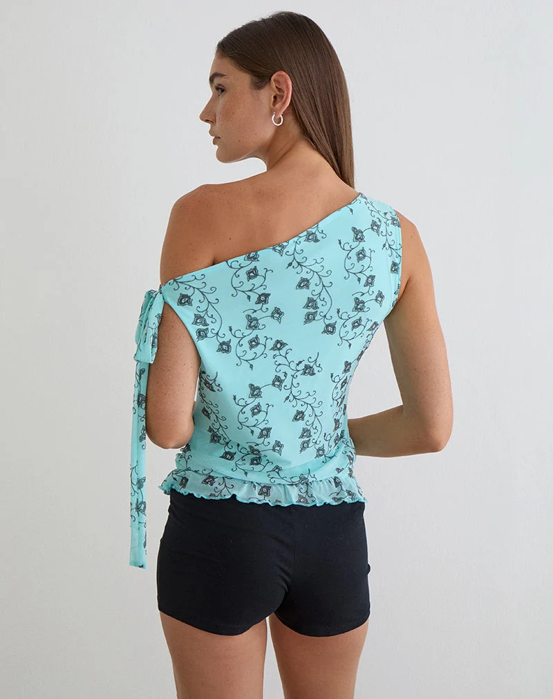Nani-Top mit schulterfreiem Ausschnitt in „Winding Ivy Blue“