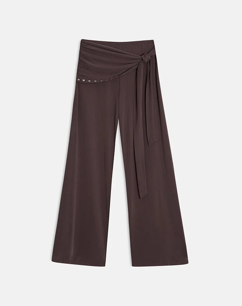 Hose „Dovina“ aus Cupro, dunkelbraun