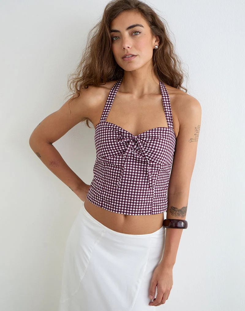 Kampi-Halter-Top in Mini-Gingham, Weinrot