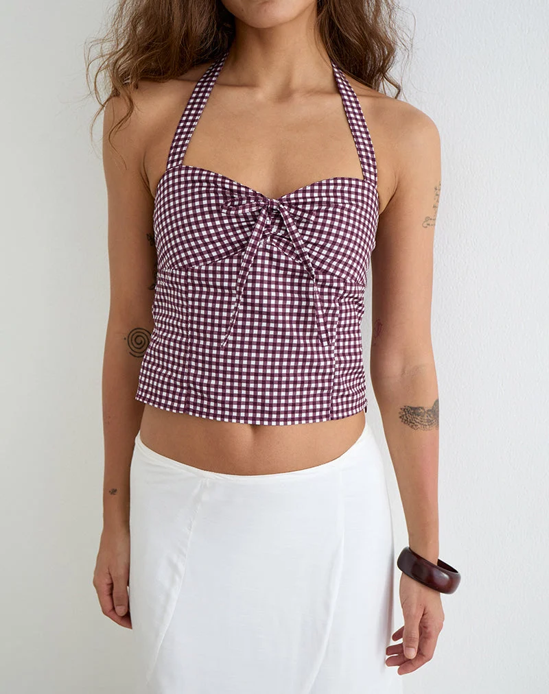 Kampi-Halter-Top in Mini-Gingham, Weinrot