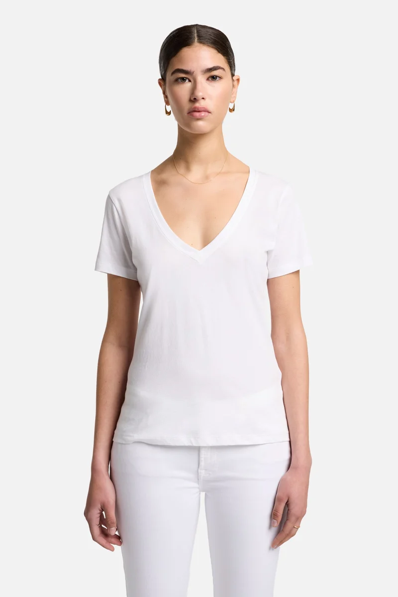 Pima Cotton Easy V-Neck Tee in Optic White