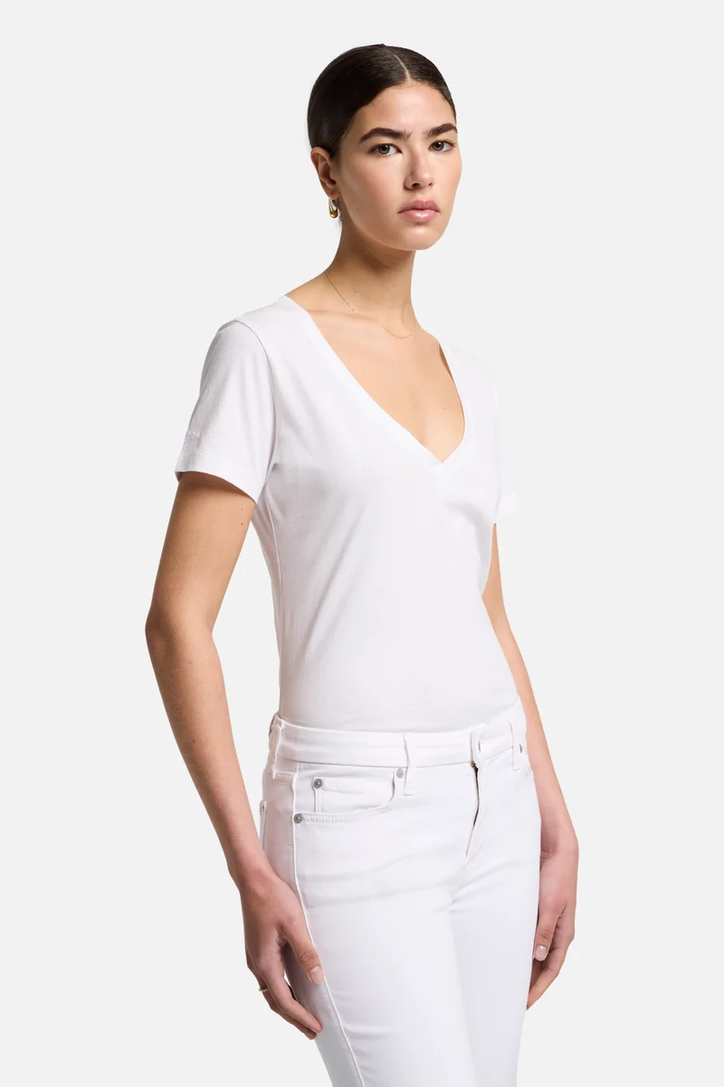 Pima Cotton Easy V-Neck Tee in Optic White