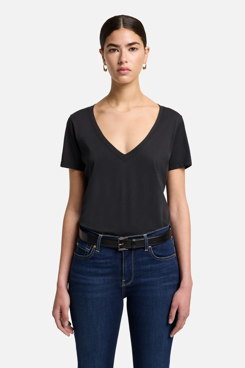 Pima Cotton Easy V-Neck Tee in Moonless Night