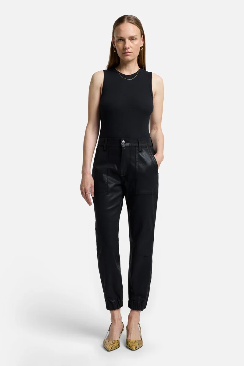 Darted Boyfriend Jogger In Coated Black