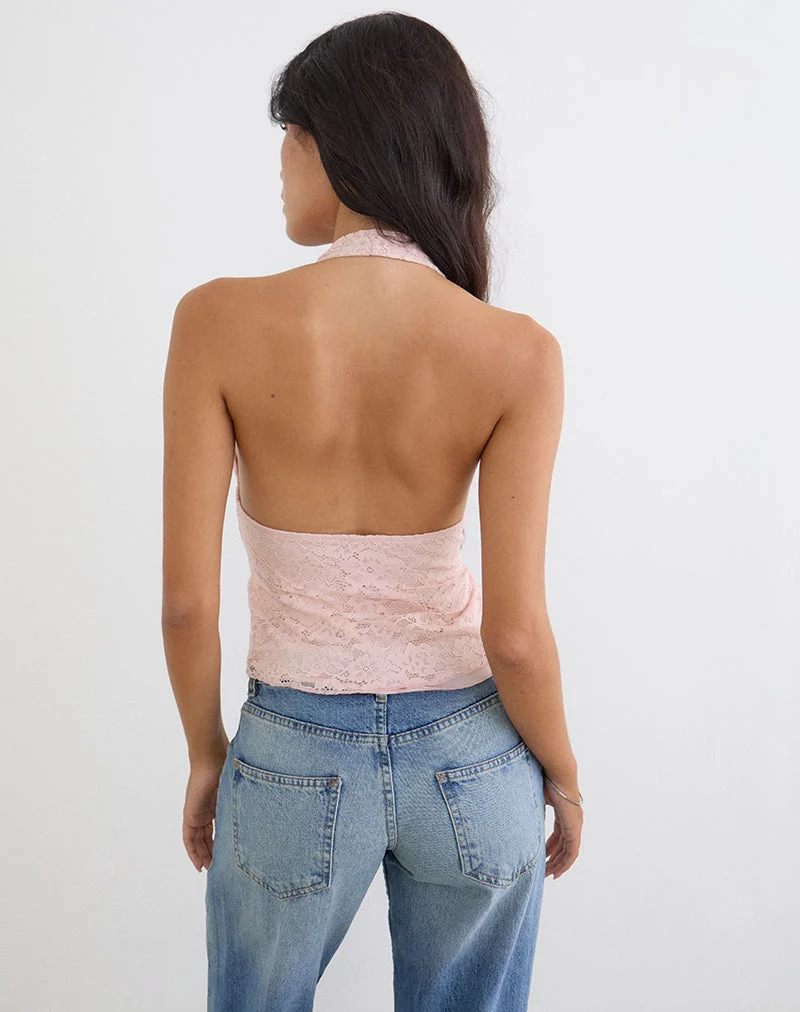 Prilla-Halterneck-Top aus Spitze in zartem Rosa