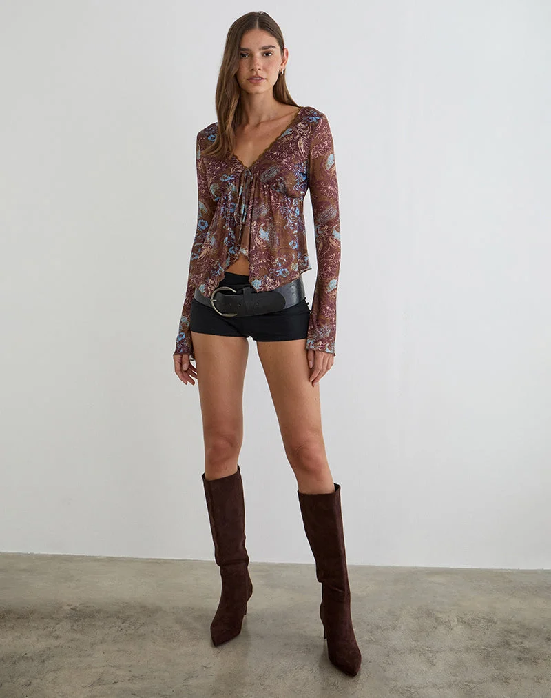 Concetta Langarm-Oberteil in „Feathery Paisley Brown“