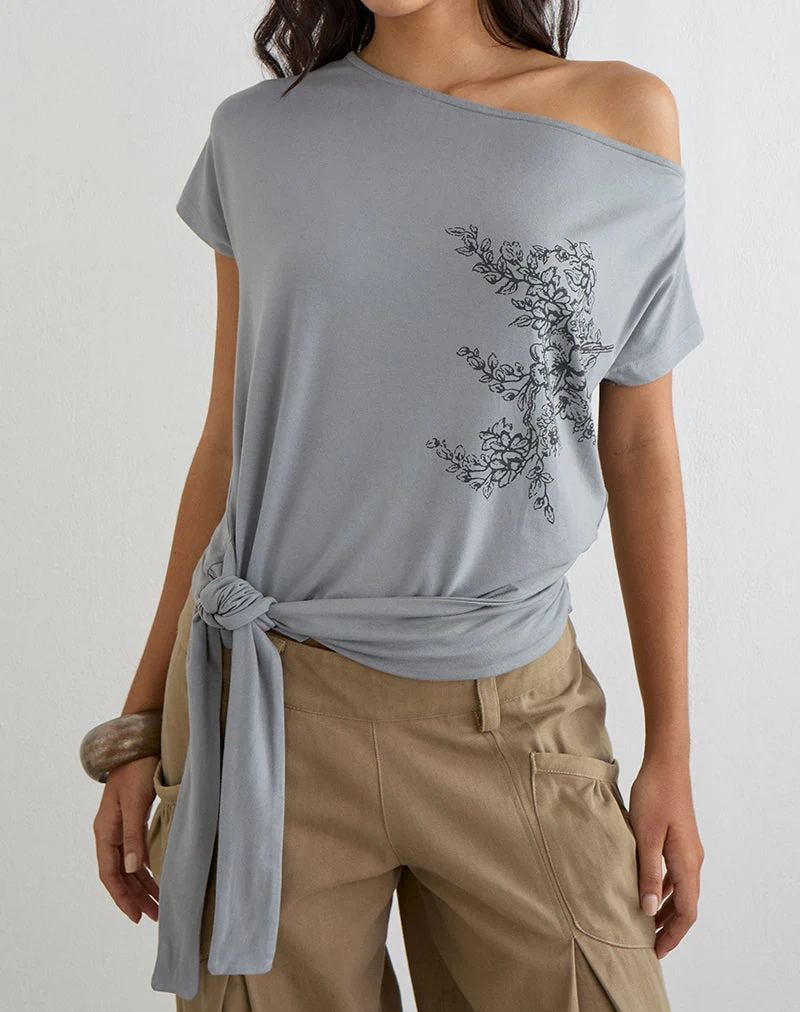 Lola-Oberteil mit Bindegürtel in „Artistic Floral Grey“