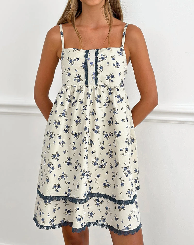 Gal-Minikleid in „Ditsy Leaf Rose Navy“