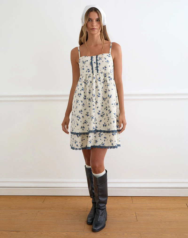 Gal-Minikleid in „Ditsy Leaf Rose Navy“
