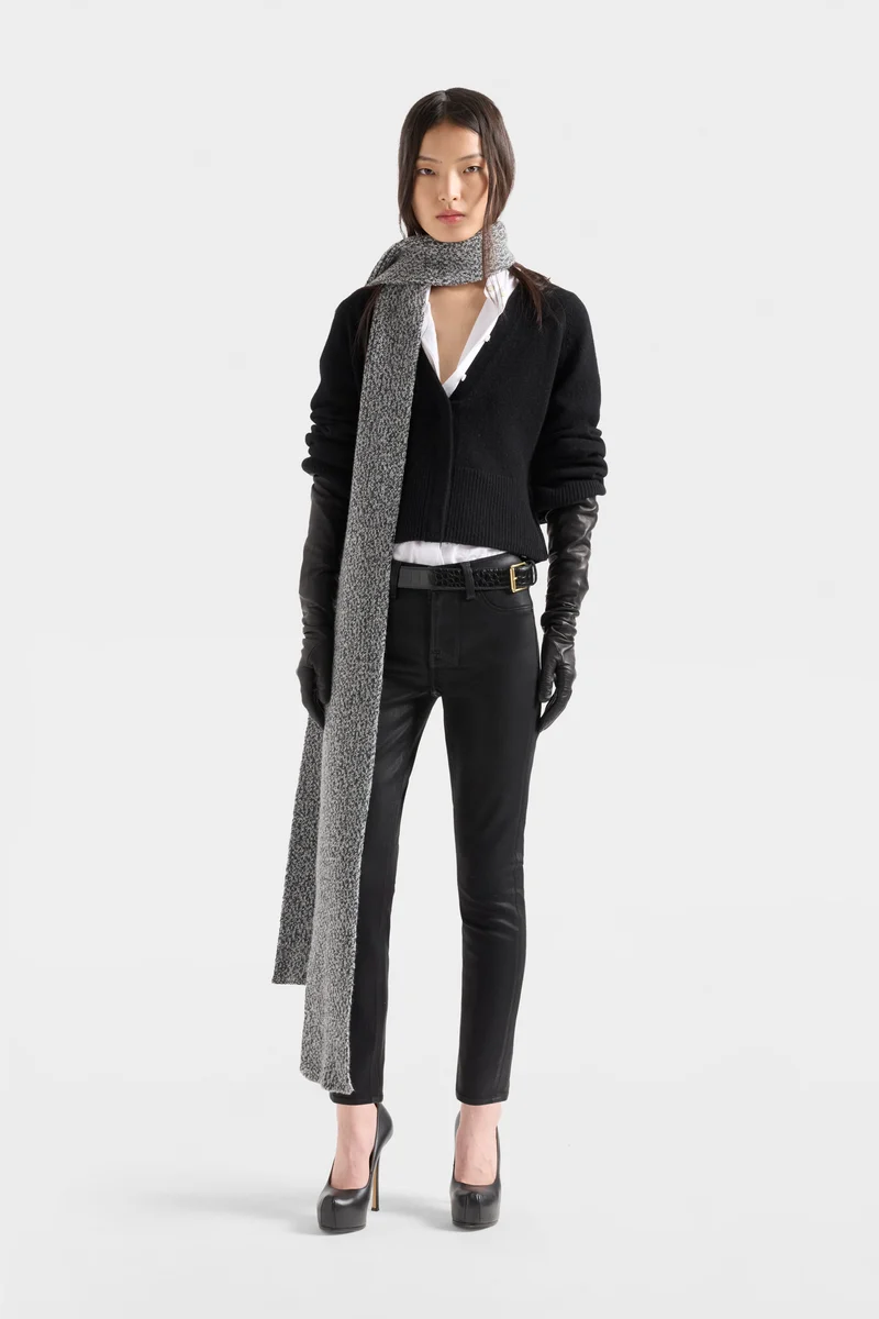 HIGH WAIST ANKLE SKINNY in Coated Denim Black