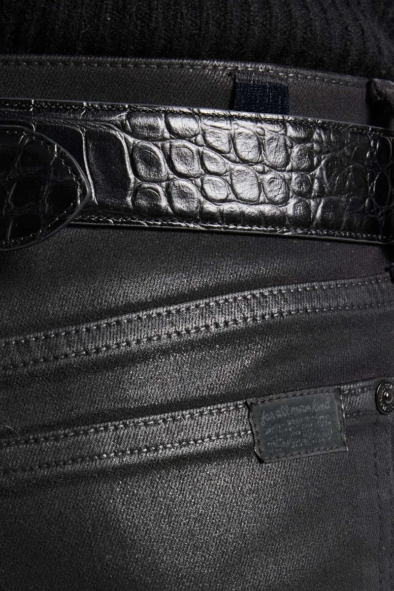 HIGH WAIST ANKLE SKINNY in Coated Denim Black