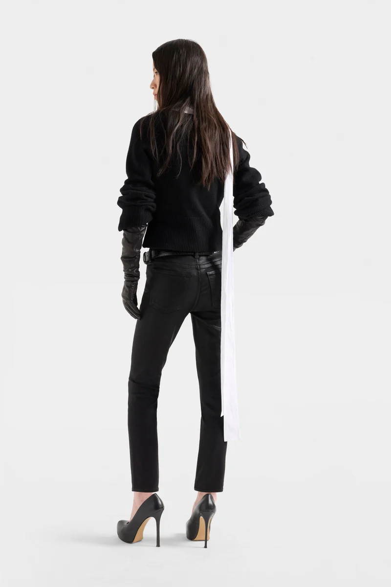 HIGH WAIST ANKLE SKINNY in Coated Denim Black