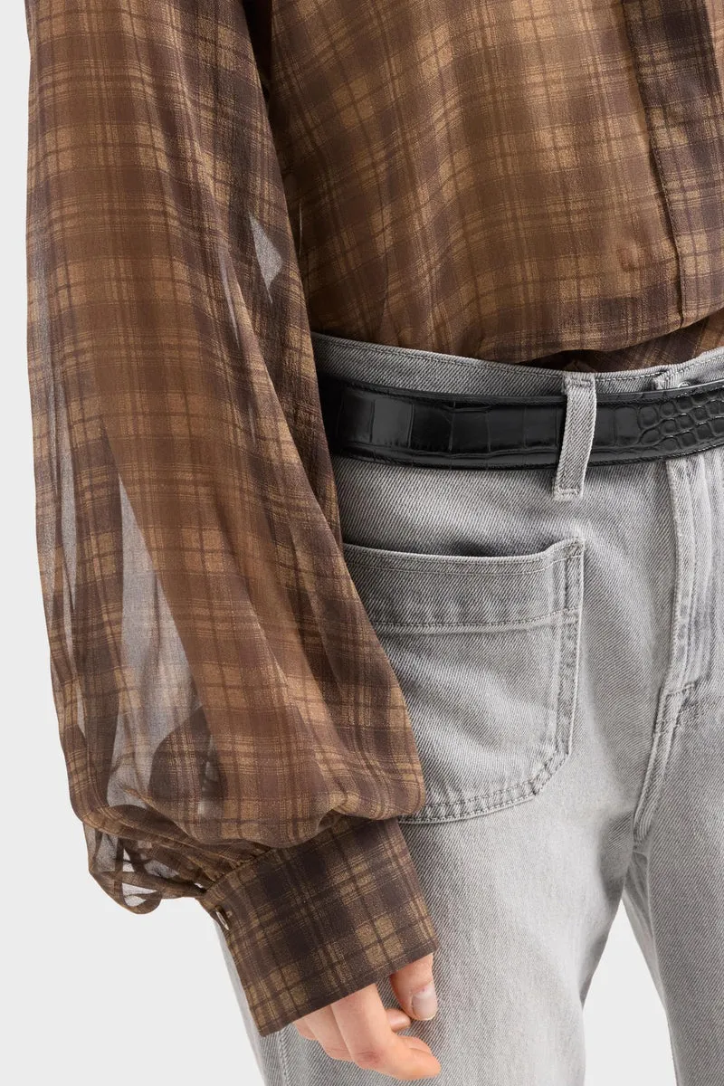 BALLOON SLEEVE SHIRT in Cotton Silk Hound Check