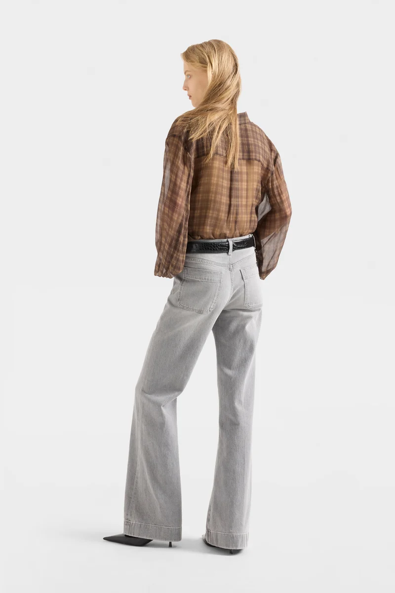 BALLOON SLEEVE SHIRT in Cotton Silk Hound Check