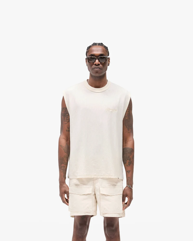 Slub Script Tank - Aged White