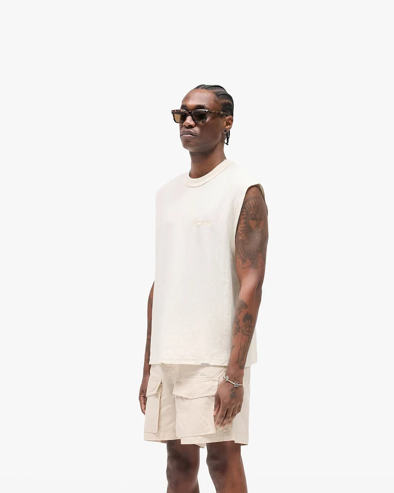 Slub Script Tank - Aged White