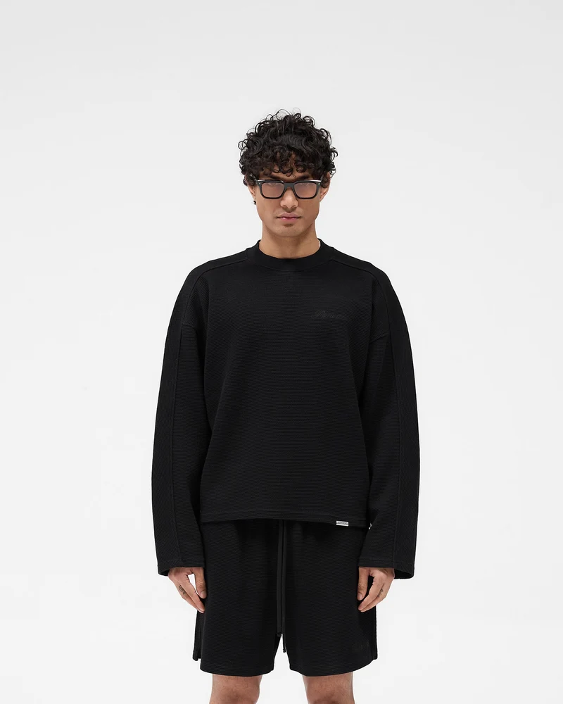 Waffle Long Sleeve T-Shirt - Black