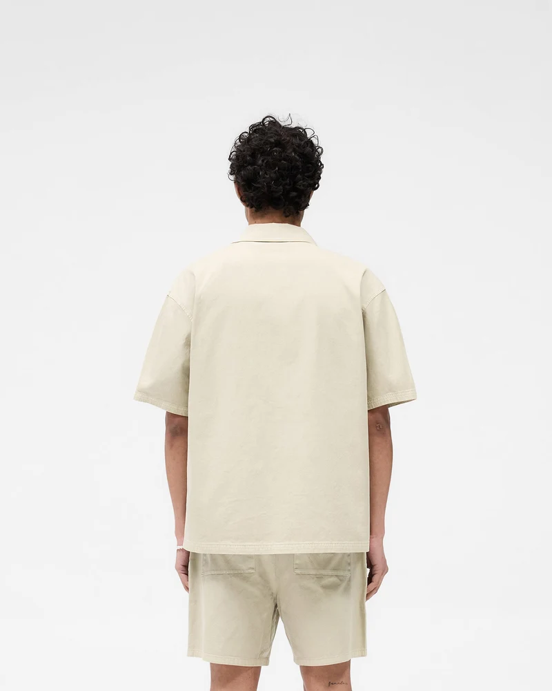 Short Sleeve Cotton Overshirt - Beige