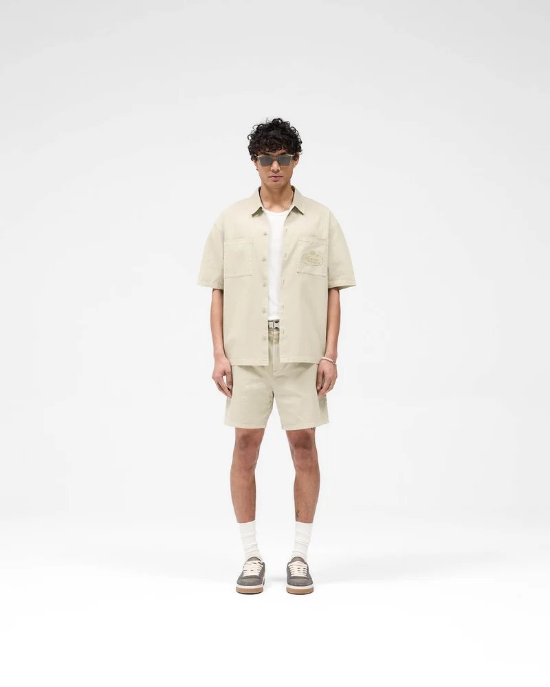 Short Sleeve Cotton Overshirt - Beige