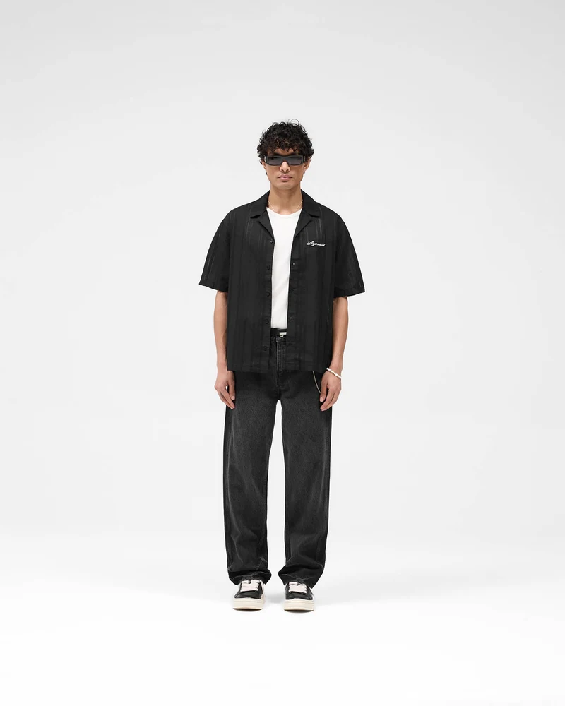 Embroidered Bowling Shirt - Jet Black