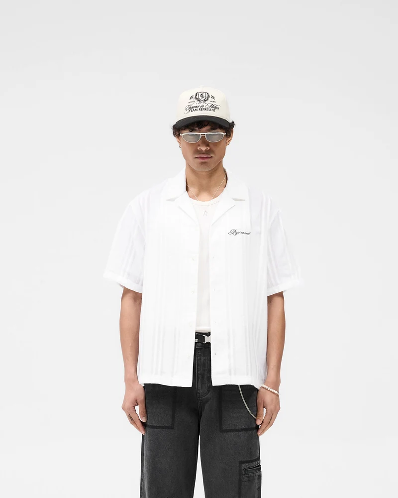 Embroidered Bowling Shirt - Antique White