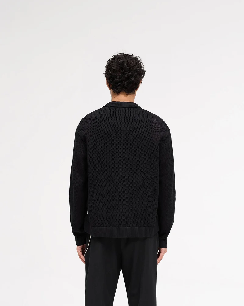 Long Sleeve Mesh Knit Shirt - Jet Black