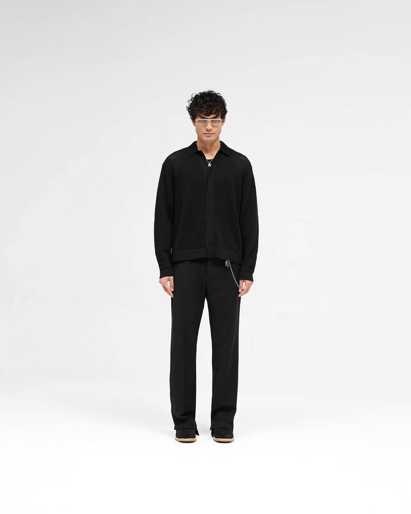 Long Sleeve Mesh Knit Shirt - Jet Black