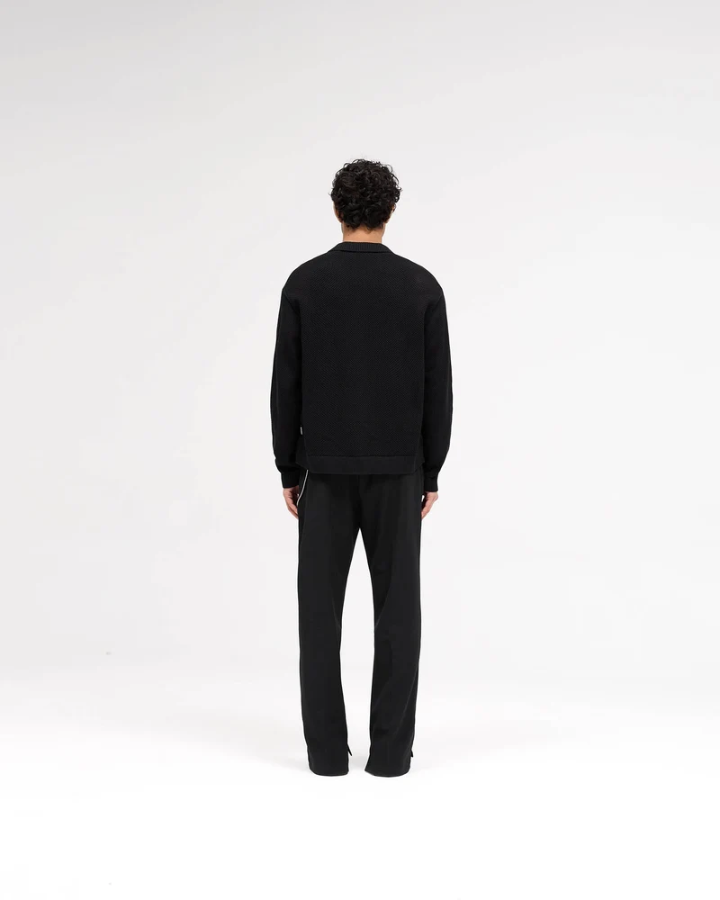 Long Sleeve Mesh Knit Shirt - Jet Black
