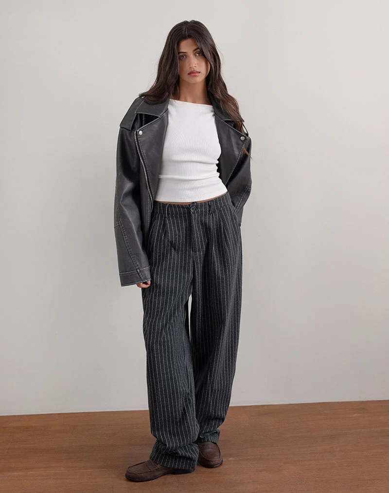 Misha Hose mit weitem Bein in Nadelstreifen Schwarz