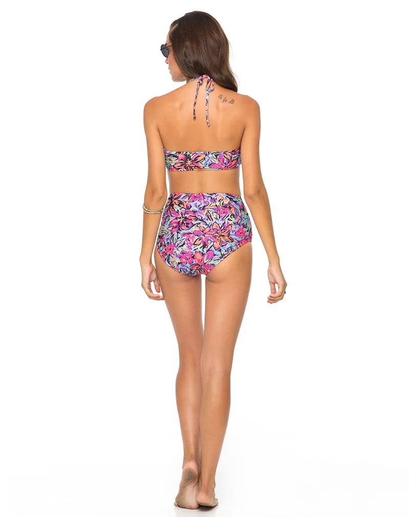 Motel Flux Longline Bikini Unterteil In Fluro Blume