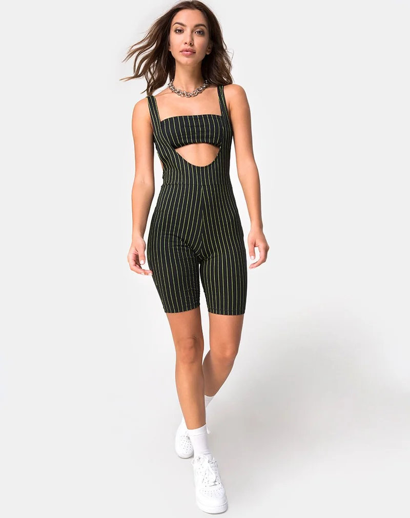 Poton Cutout Unitard in Neon Nadelstreifen