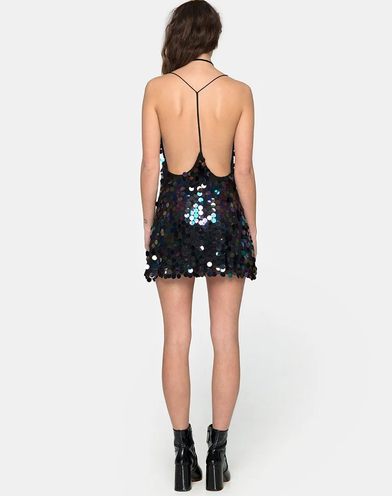 Finn Slip Dress in Schwarz Opal Pailletten