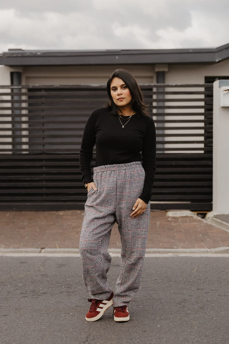 Barrel Pant- Burgandy/Grey Check