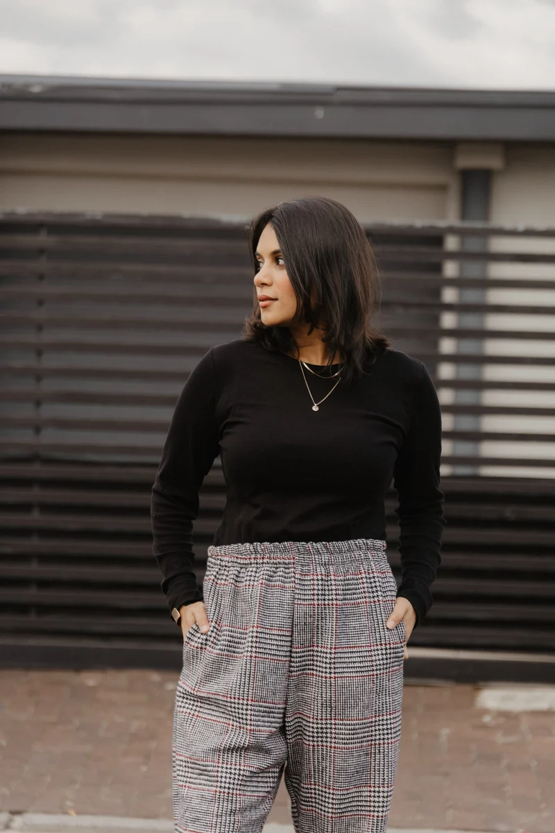 Barrel Pant- Burgandy/Grey Check