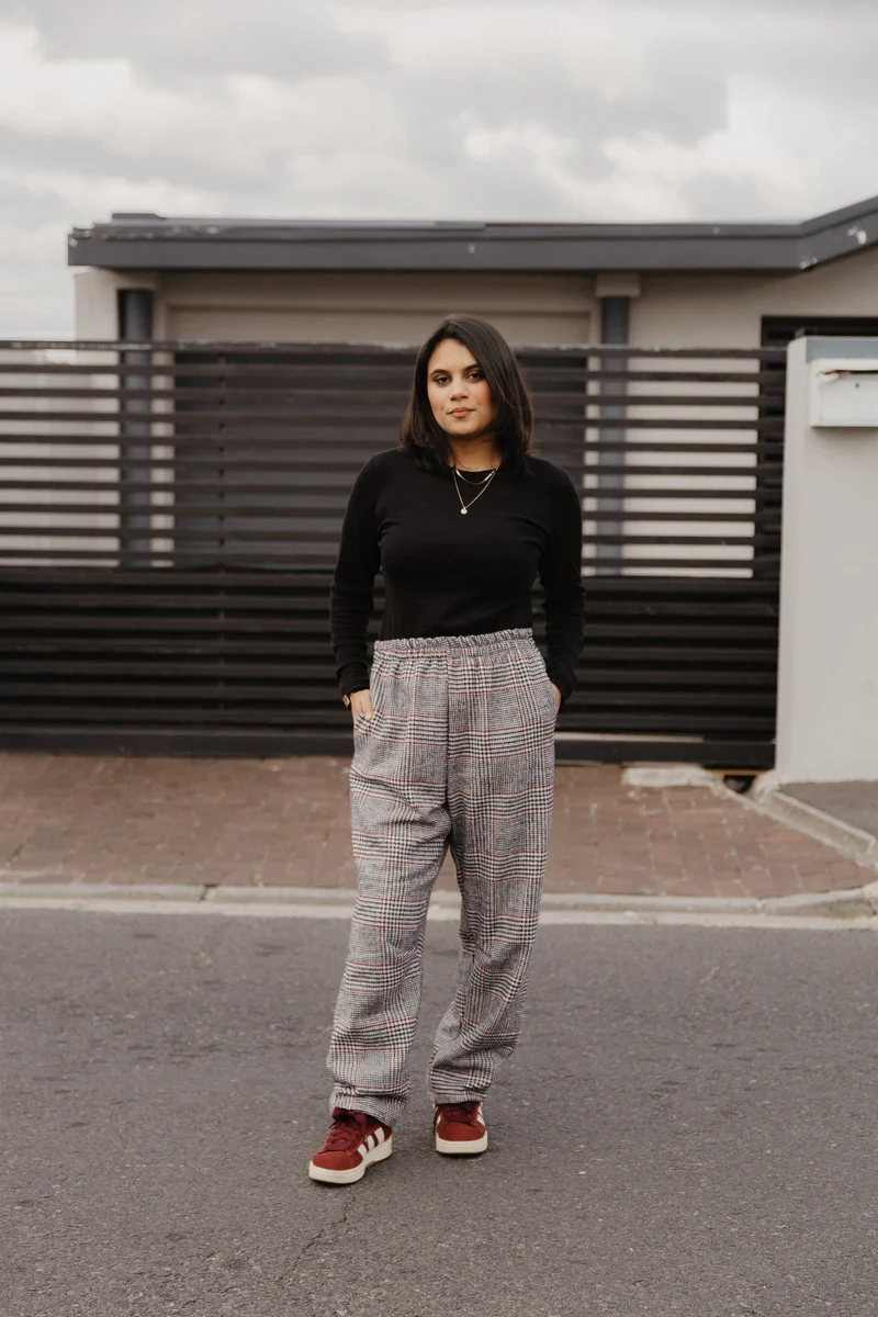 Barrel Pant- Burgandy/Grey Check
