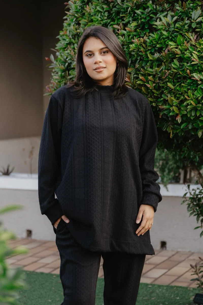 Cable Knit Trackset- Black