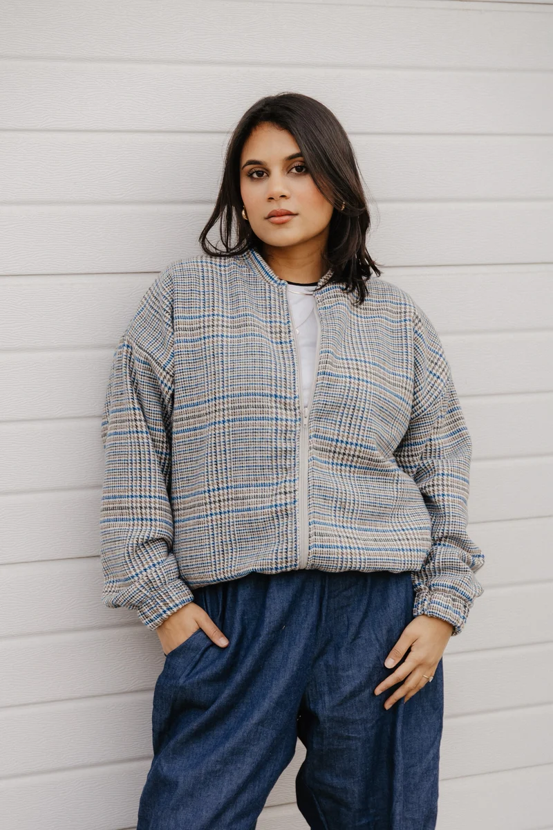 Check Bomber Jacket-Soft Melton