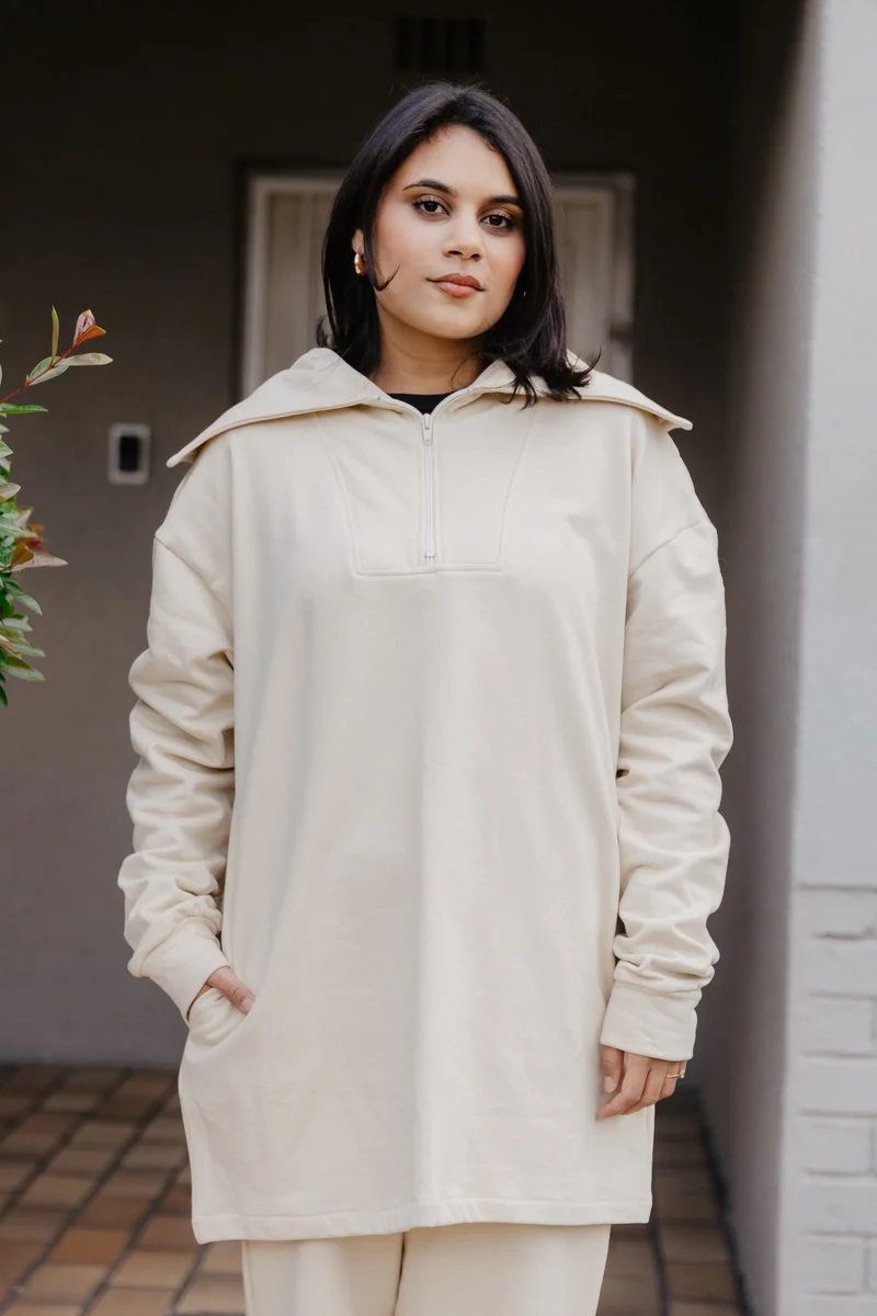 Fancy 1/4 Zip Tracksuit- Creme